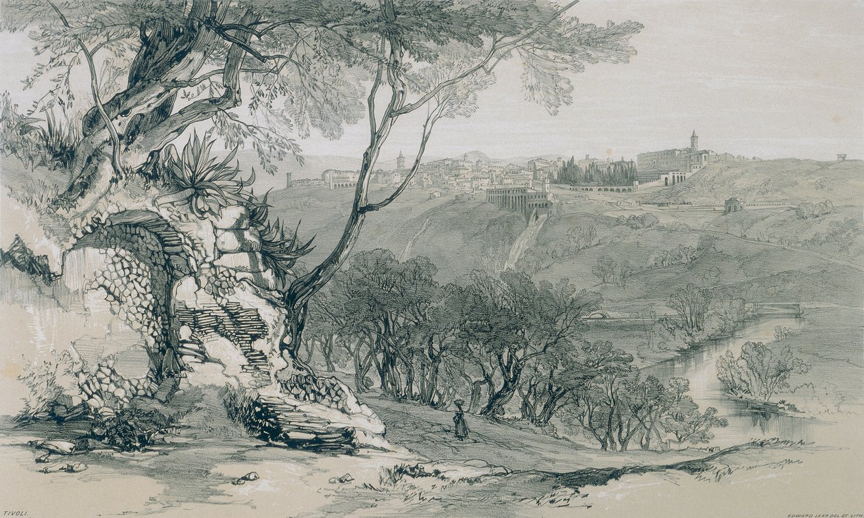Näkymät Roomassa ja sen ympäristössä: Tivoli ja Mecaenass-huvila tekijältä Edward Lear