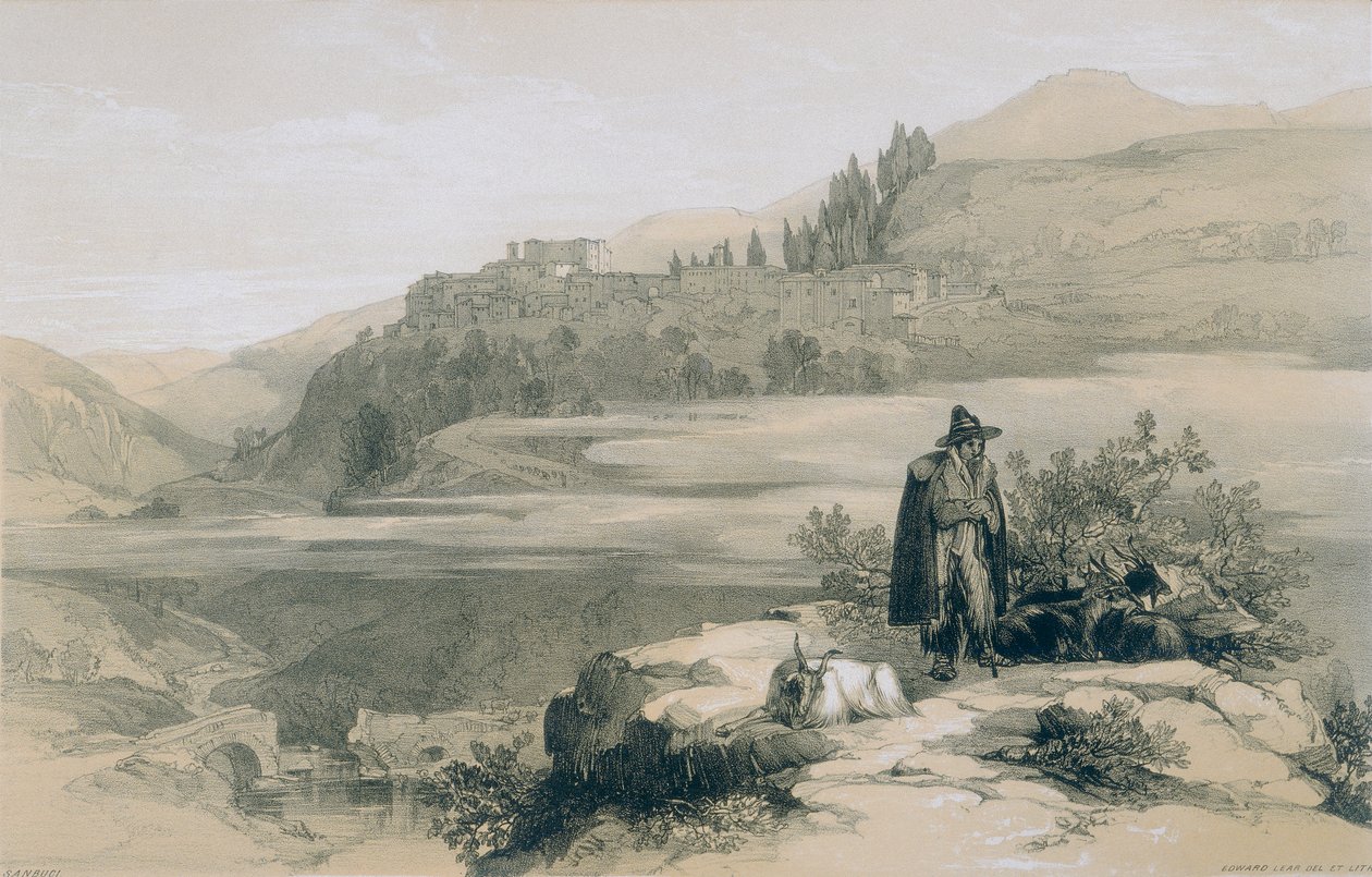 Näkymät Roomassa ja sen ympäristössä: San Bucin kaupunki ja linna tekijältä Edward Lear
