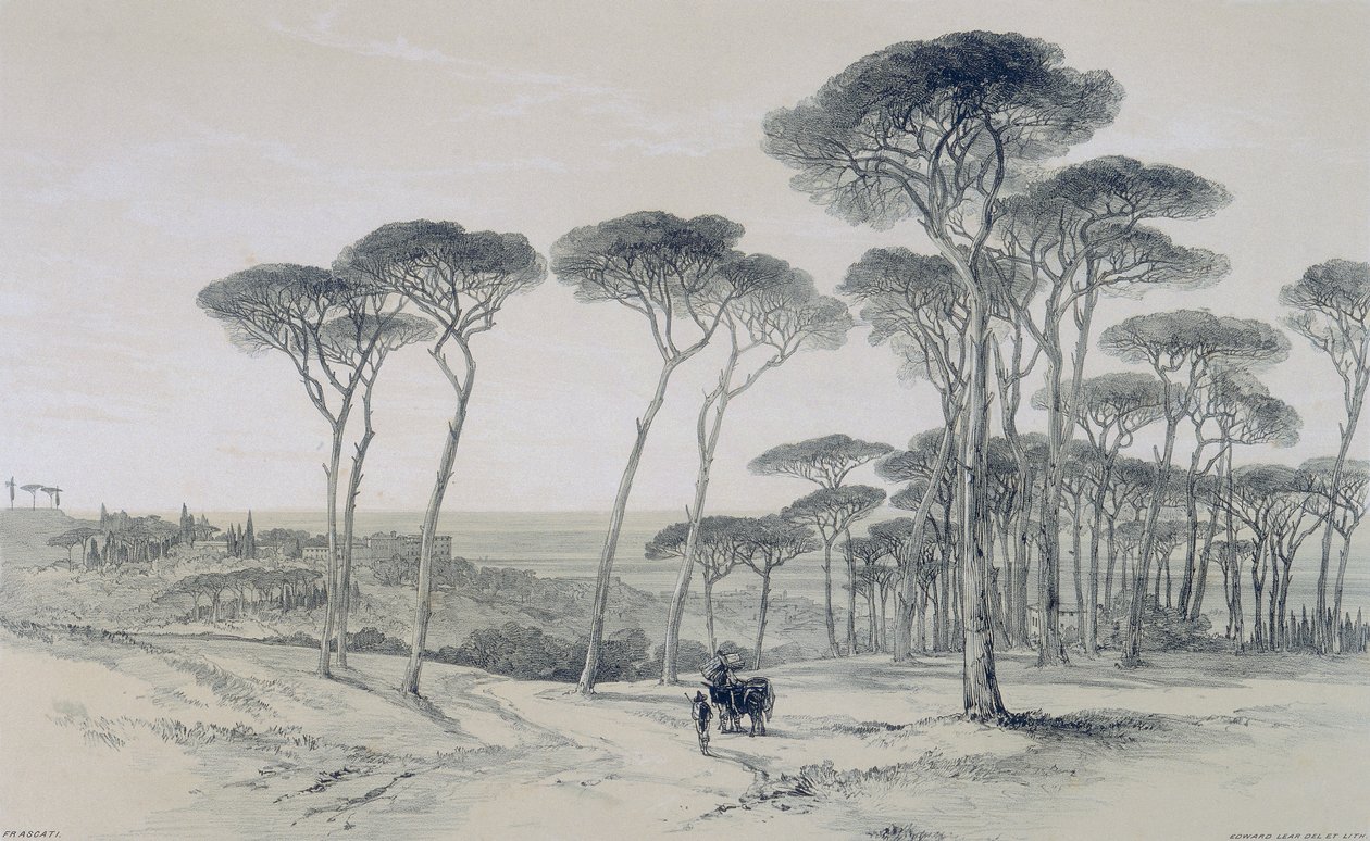 Näkymät Roomassa ja sen ympäristössä: näkymä Frascatiin Villa Mondragonesta tekijältä Edward Lear