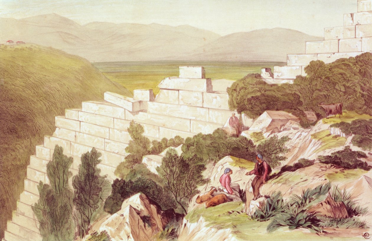Muinaisen Samoksen muurit, Kefalonia, 1800-luku (akvarelli) tekijältä Edward Lear