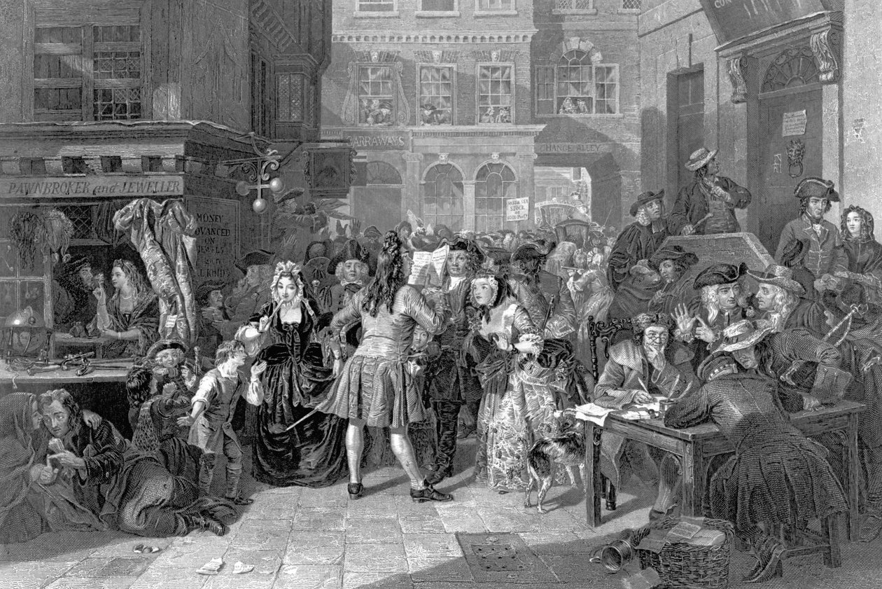 Kohtaus Muutoskujalla Etelämeren kuplan aikana, 1853 tekijältä Edward Matthew Ward