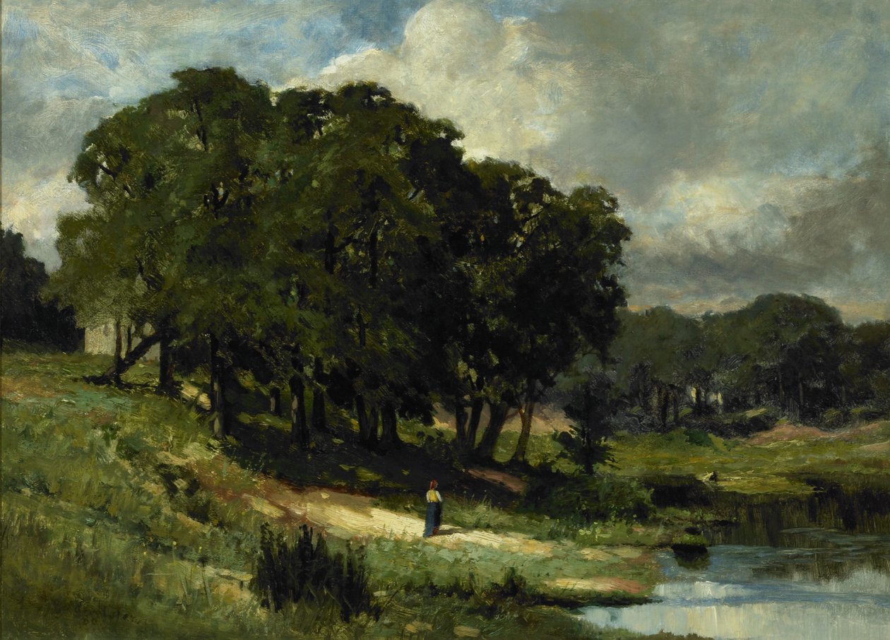 Nainen seisoo lähellä lampi tekijältä Edward Mitchell Bannister
