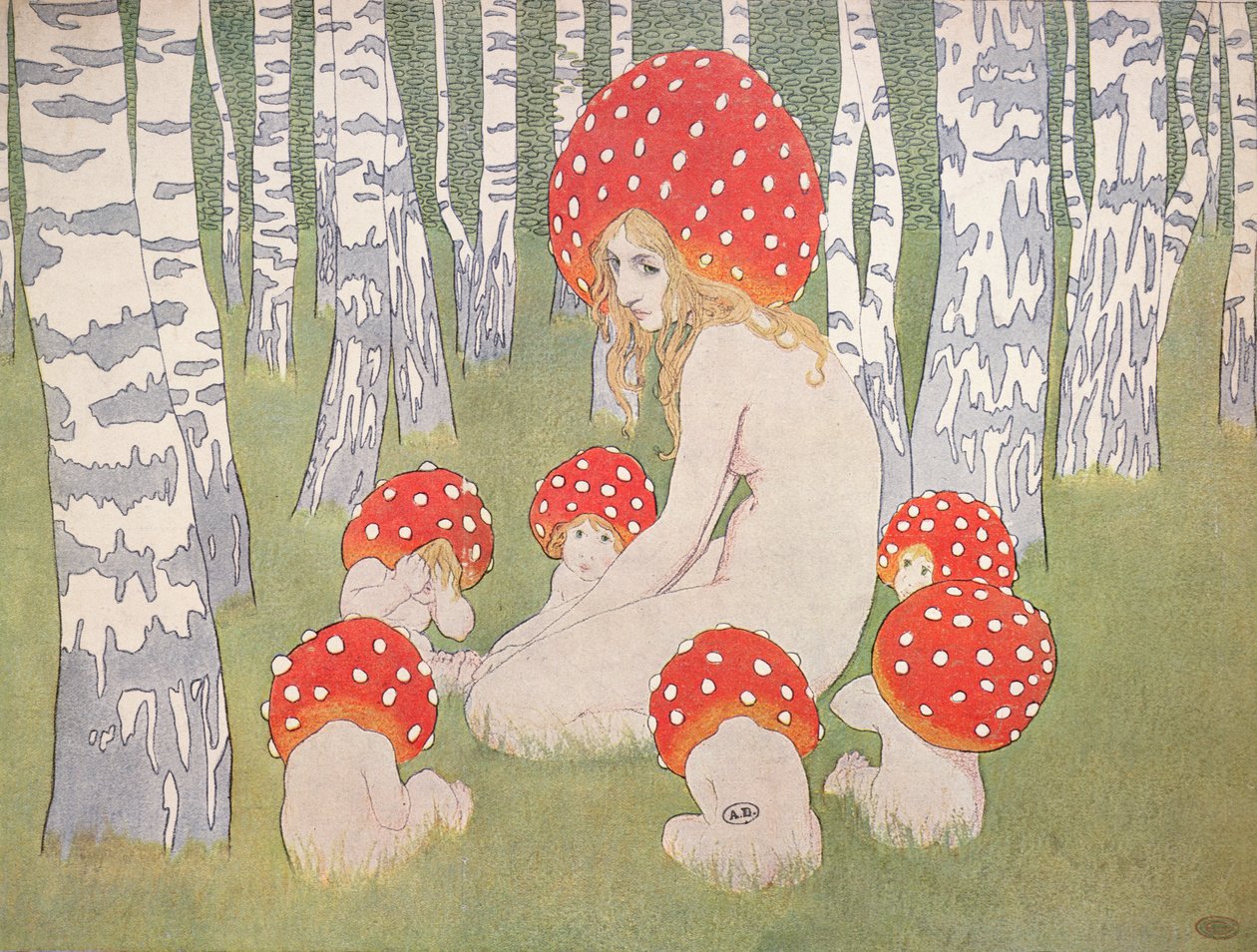 Sieniäiti lastensa kanssa, n. 1900 tekijältä Edward Okun
