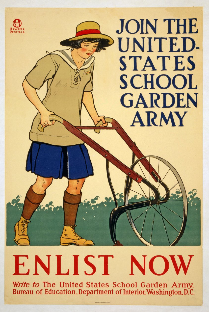 Liity Yhdysvaltain koulupuutarha-armeijaan - Ilmoittaudu nyt, 1918 tekijältä Edward Penfield