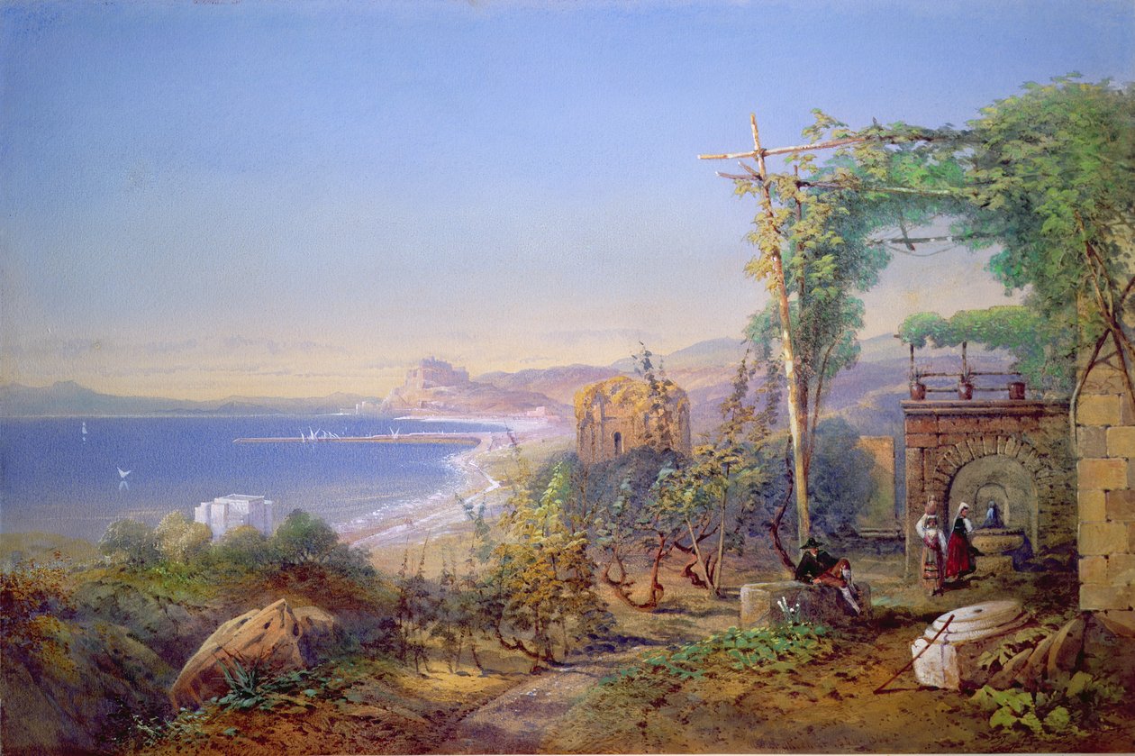 Kastilia ja Baian lahti, Pozzuoli, 1866 (akvarelli ja guassi paperille) tekijältä Edward Richardson
