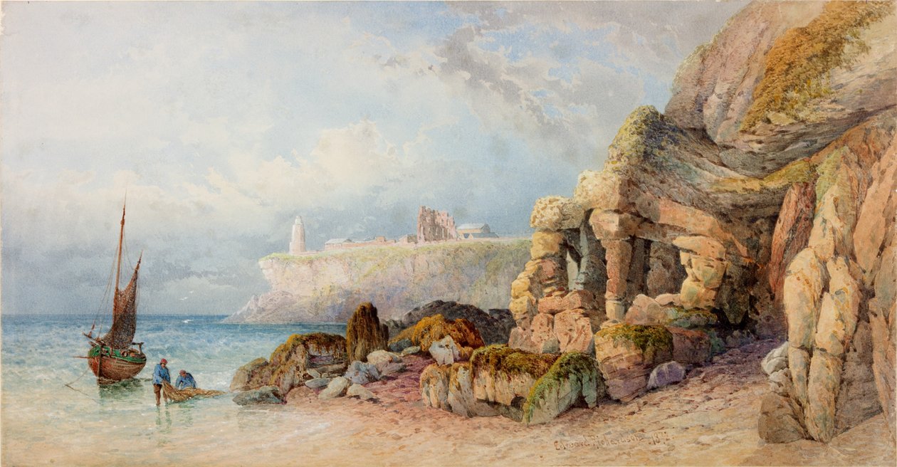 Tynemouth Priory ja majakka pohjoisesta (vartalon väri) tekijältä Edward Richardson