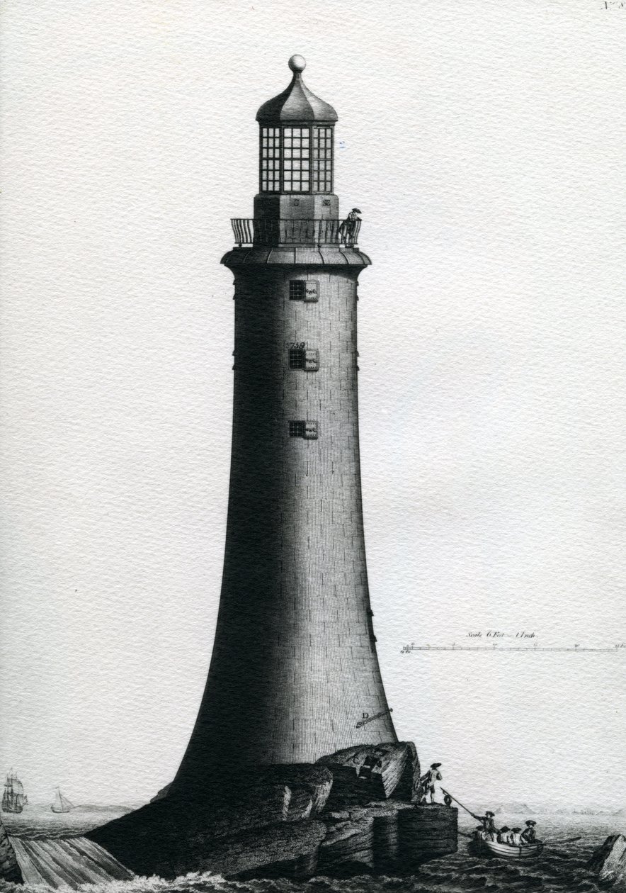 Kivimajakan eteläkorkeus valmistui Edystonelle vuonna 1759, 1763 tekijältä Edward Rooker