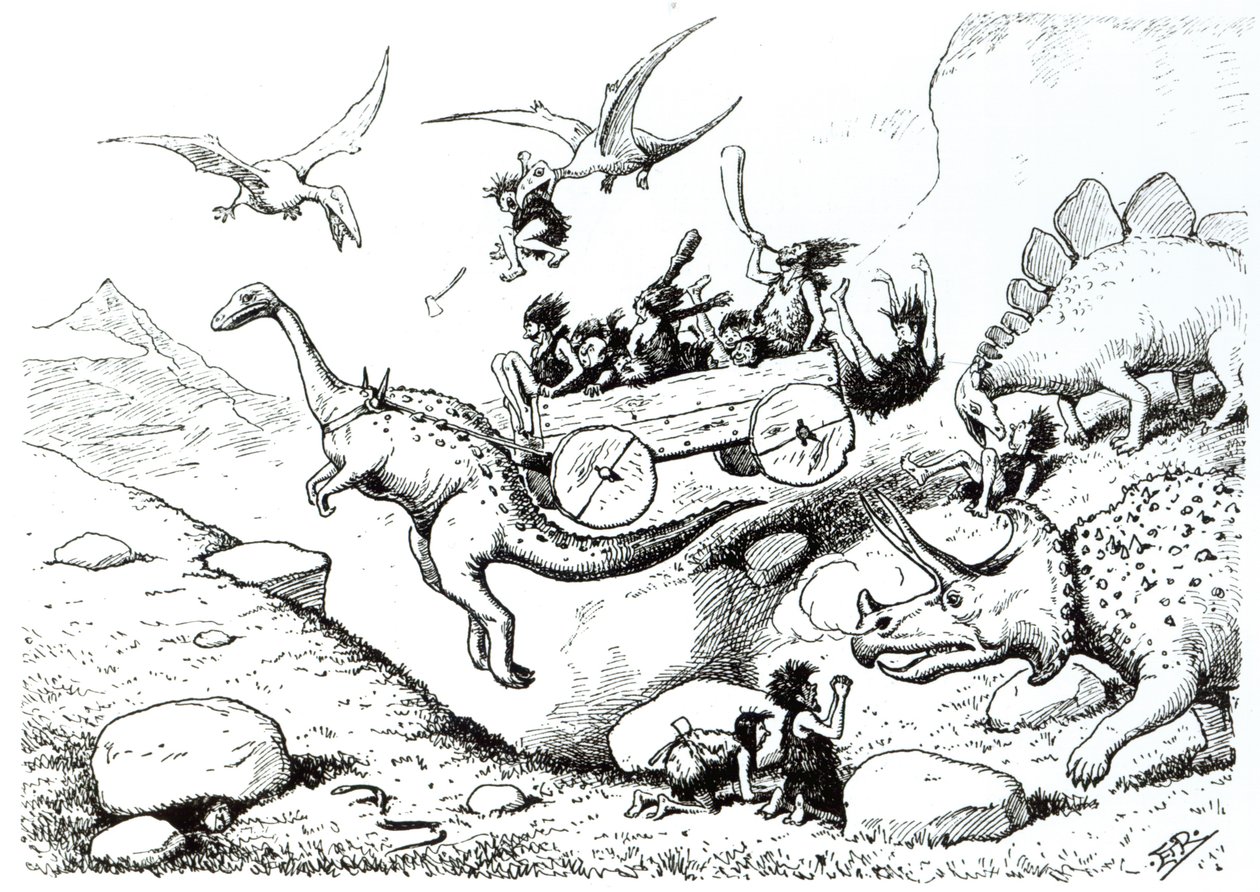 Prehistoric Peeps, 1894 (kynä ja muste) tekijältä Edward Tennyson Reed