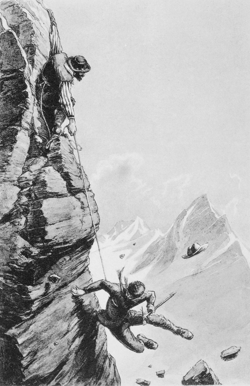 The Accident on Sefton, Edward Whymperin teoksesta Scrambles amongst the Alps, julkaistu 1871 tekijältä Edward Whymper