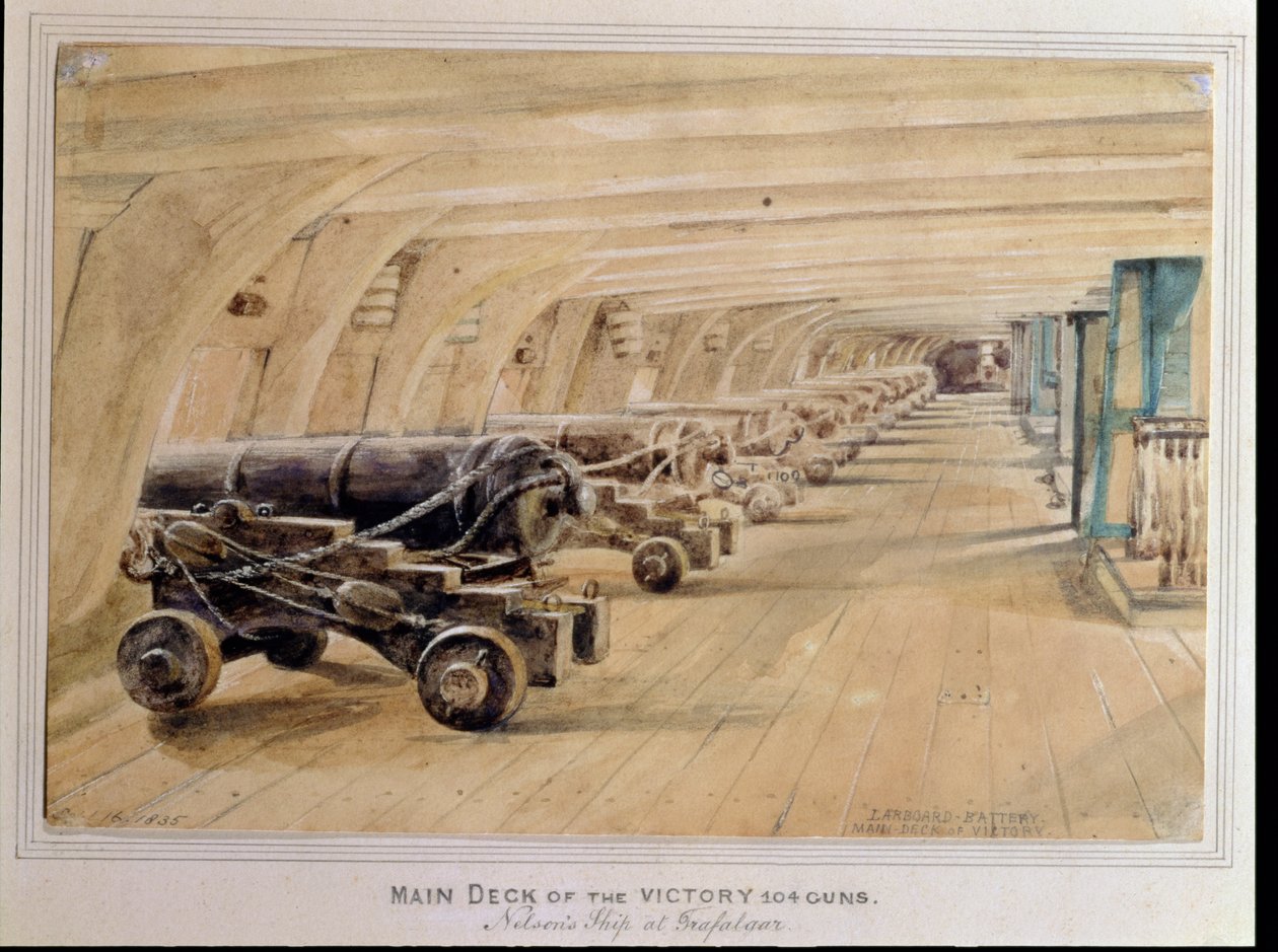 Larboard Battery, "Voiton" pääkansi, 16. syyskuuta 1835 tekijältä Edward William Cooke