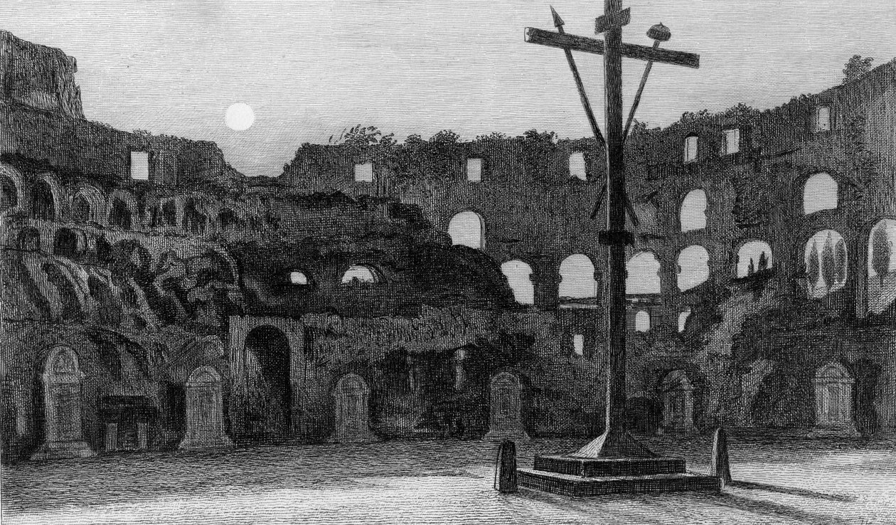 The Coliseum by Moonlight, kaiverrus Charles George Lewis tekijältä Edward William Cooke