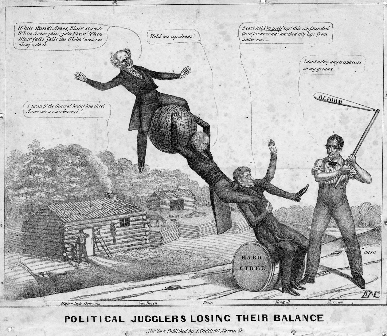 Poliittiset jonglöörit menettävät tasapainonsa, julkaisija J Childs, New York, 1840 tekijältä Edward Williams Clay