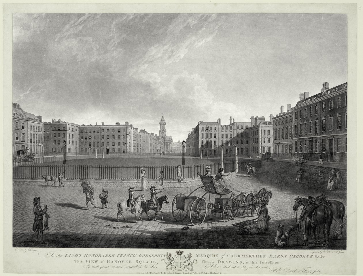 Näkymä Hannoverin aukiolle, kaiverrus Robert Pollard (1755-1838) ja Francis Jukes (1747-1812) 1787 (etsaus ja akvatinta) tekijältä Edward (after) Dayes