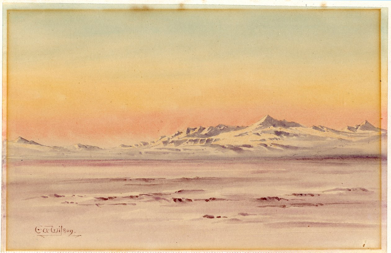 Etelämantereen rannikkomaisema, 1901-04 (wc paperilla) tekijältä Edward Adrian Wilson