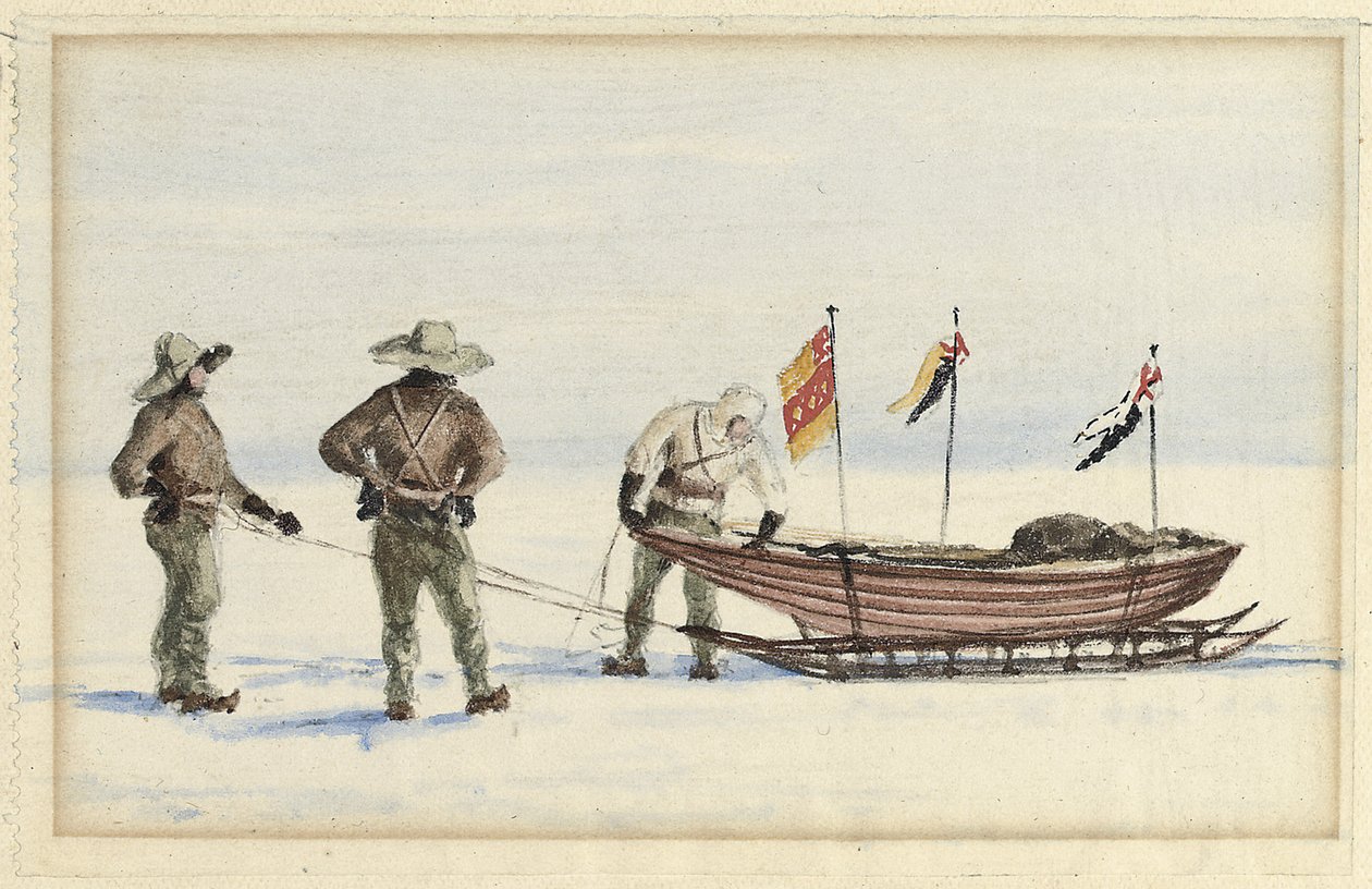 Rekijuhlat White Islandille, helmikuu 1902: Shackleton, Wilson ja Ferrar valmistautuvat lähtöön, 1902 tekijältä Edward Adrian Wilson