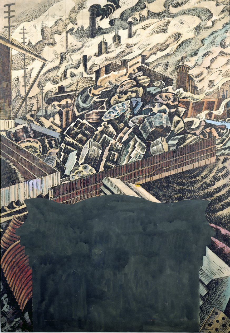 Slag Heaps, suunnittelu Leedsin kaupungintalon seinämaalaukseen tekijältä Edward Alexander Wadsworth