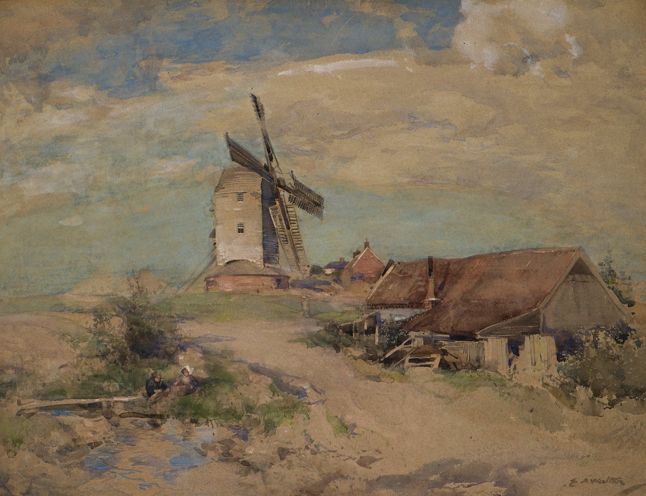Tuulimylly, n. 1900-04 (akvarelli) tekijältä Edward Arthur Walton