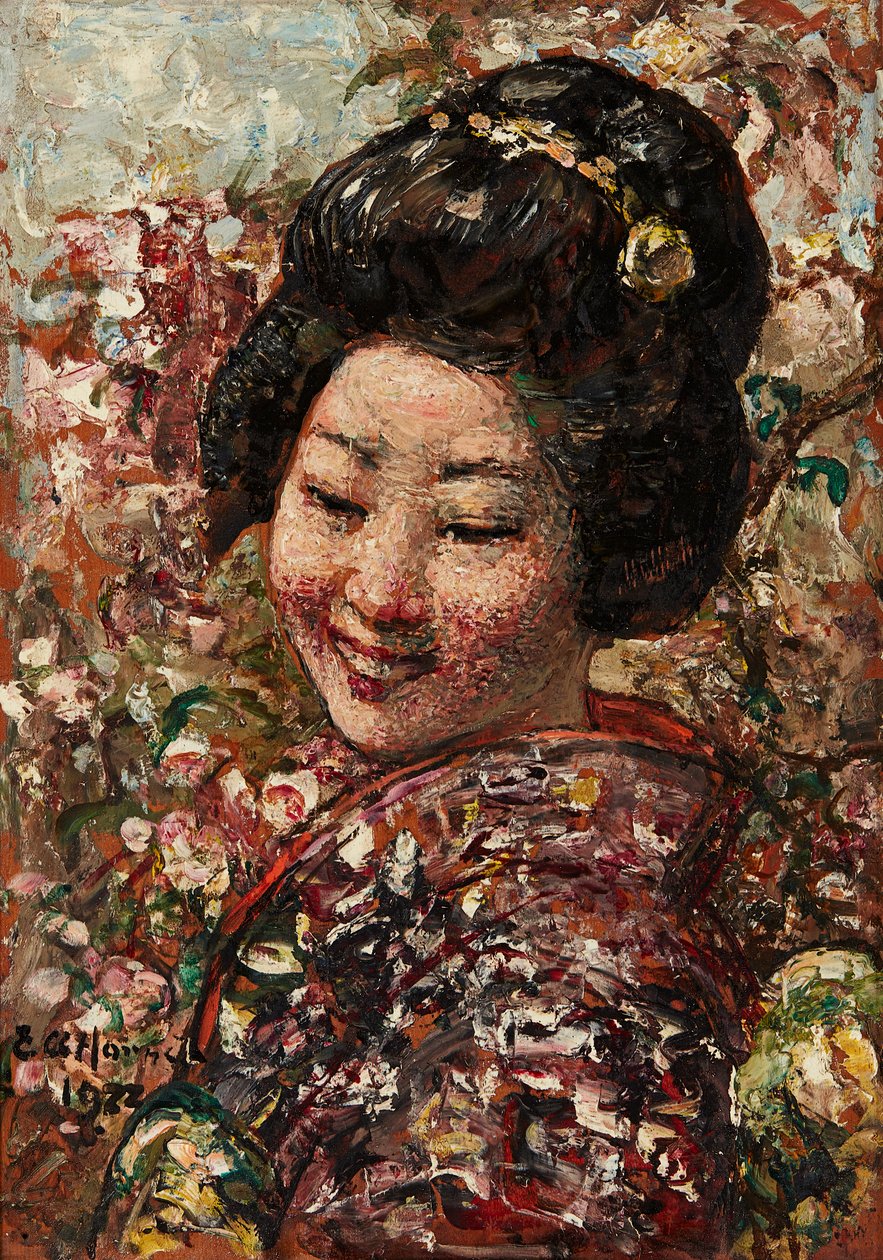 Japanilainen tyttö (öljy paneelissa) tekijältä Edward Atkinson Hornel