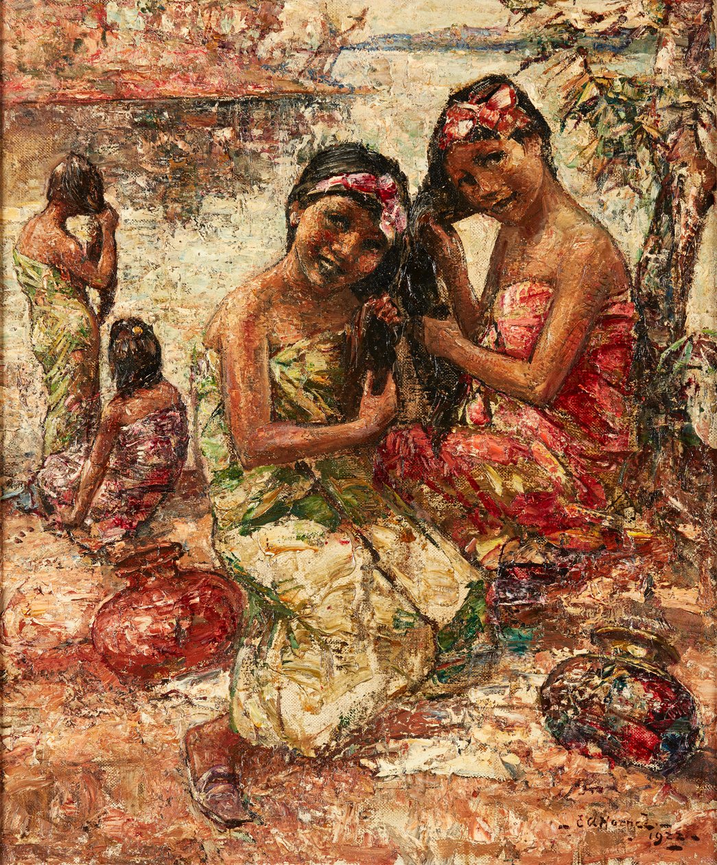 On the Banks of the Irrawaddy (öljy kankaalle) tekijältä Edward Atkinson Hornel
