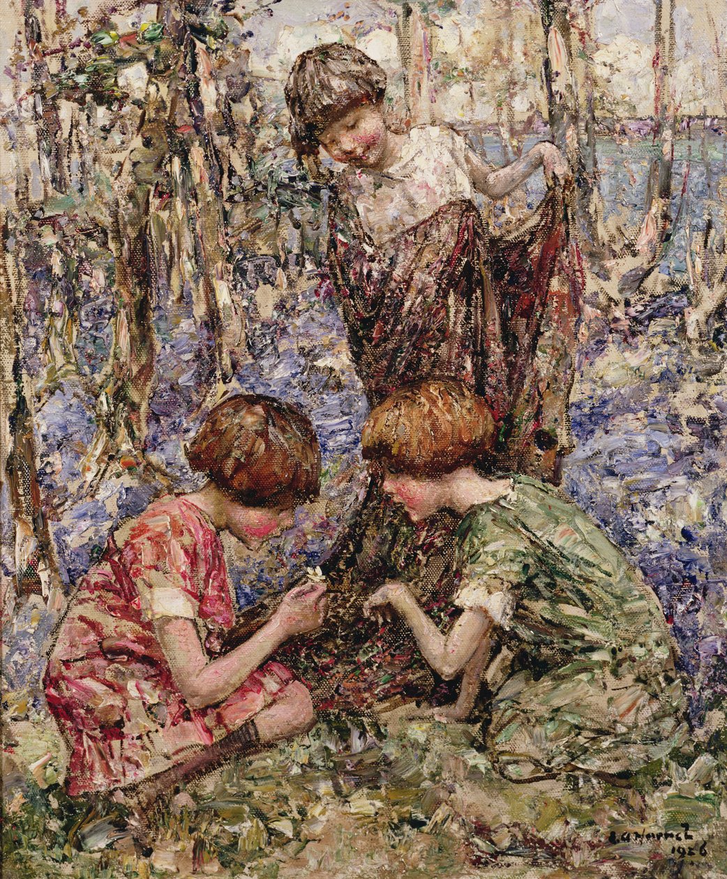 The Primrose Gatherers (öljy kankaalle) tekijältä Edward Atkinson Hornel