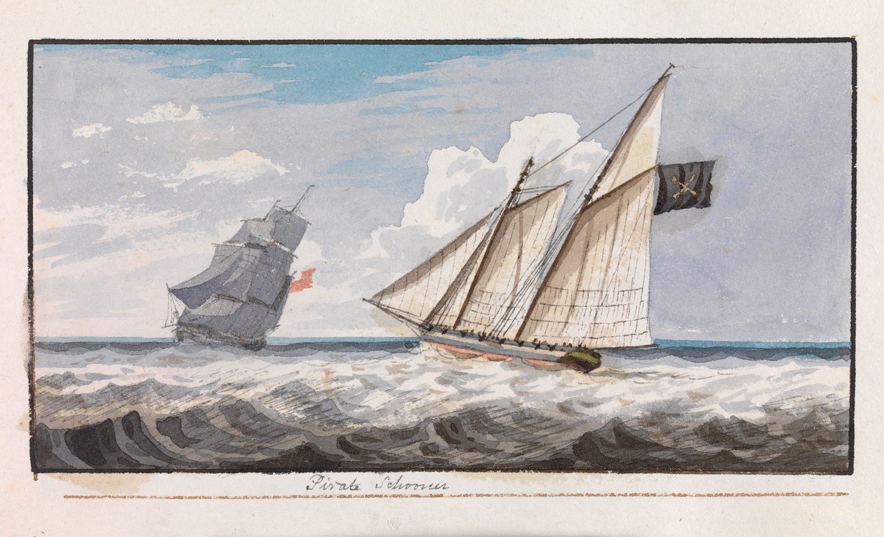 Merirosvojen kuunari, n.1805 (akvarelli) tekijältä Edward Bamfylde Eagles