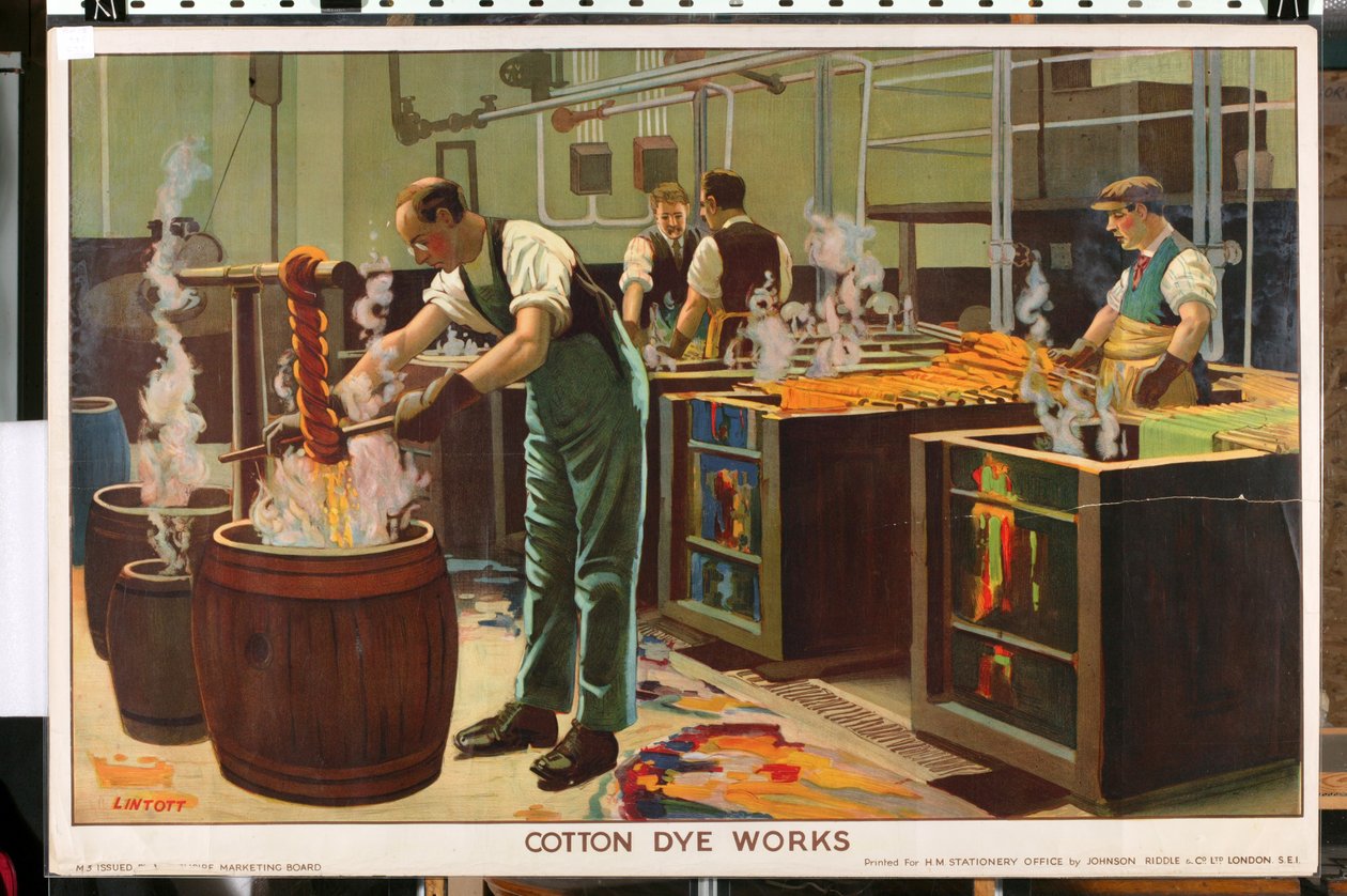Cotton Dye Works, sarjasta "Empire Trade is Growing" (väri litho) tekijältä Edward Barnard Lintott