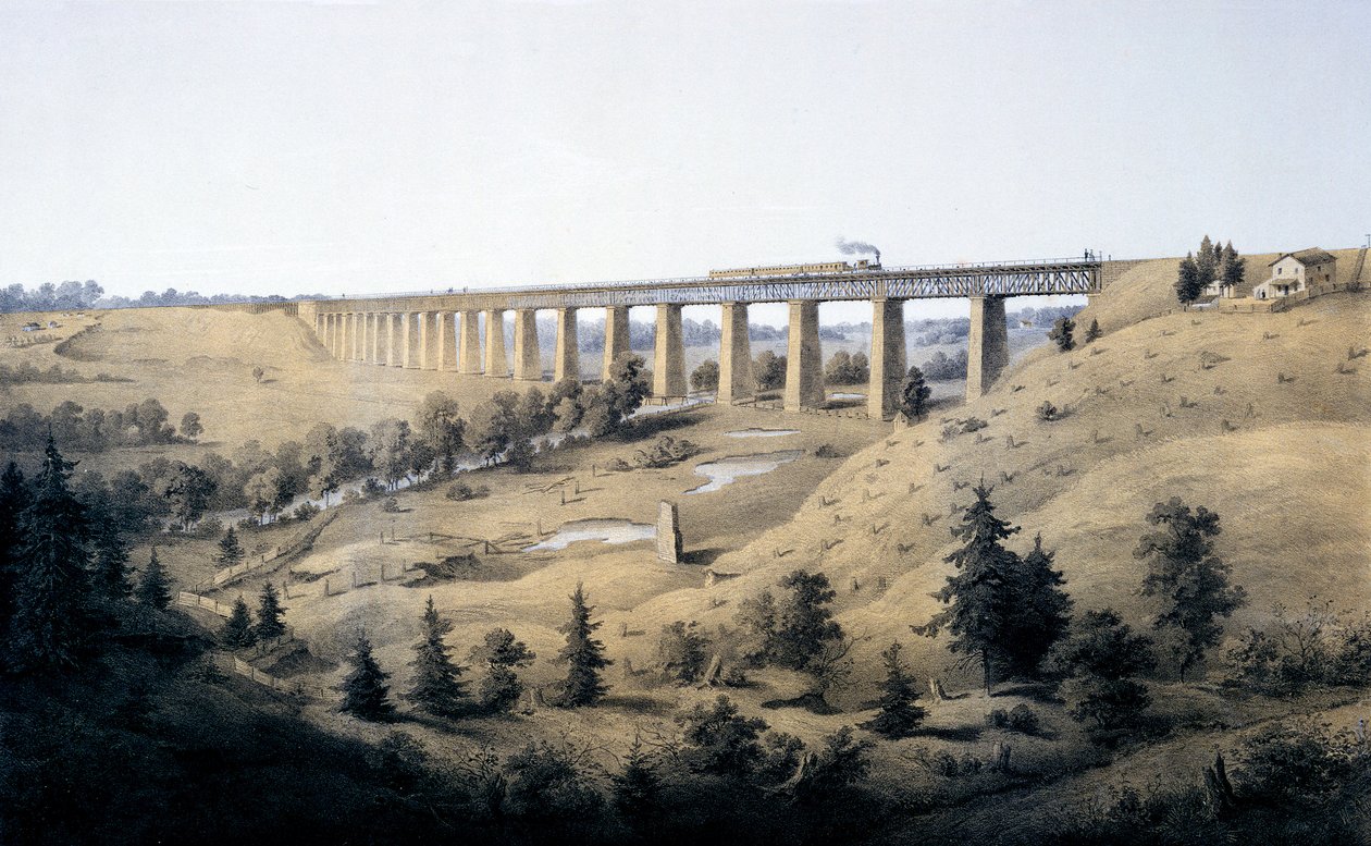 High Bridge lähellä Farmvilleä, Prince Edwardin piirikunnassa, albumista "Album of Virginia", 1858 tekijältä Edward Beyer