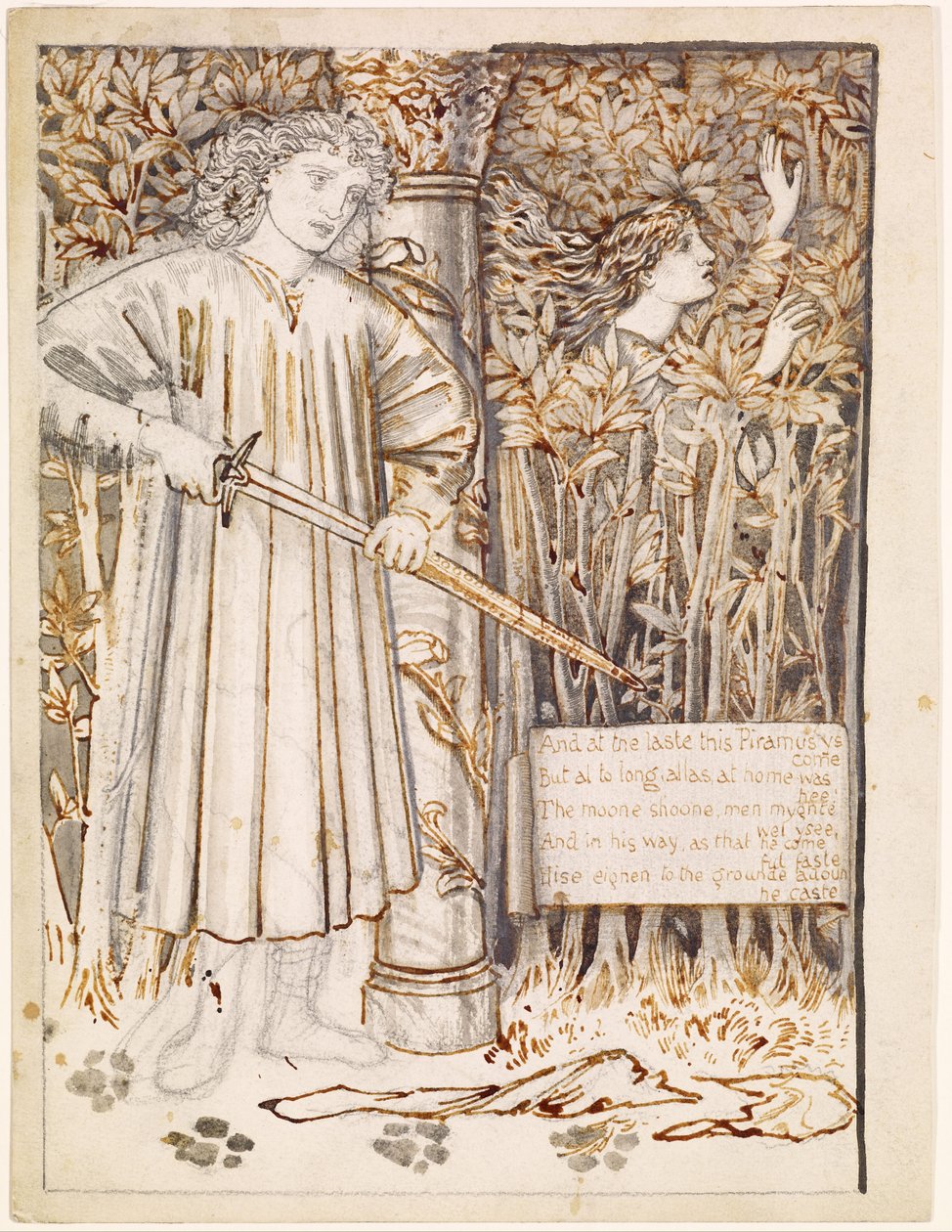 Pyramus ja Thisbe - Pyramus vetää miekkansa tappaa itsensä tekijältä Edward Burne-Jones