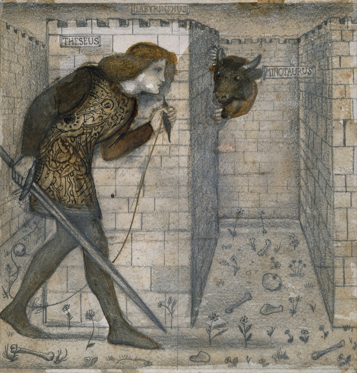Laattasuunnittelu - Theseus ja Minotauros labyrintissa tekijältä Edward Burne-Jones
