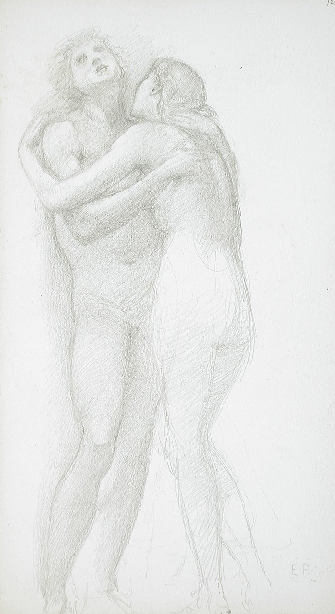 Kaksi toisiaan syleilevää alastonta tekijältä Edward Burne-Jones