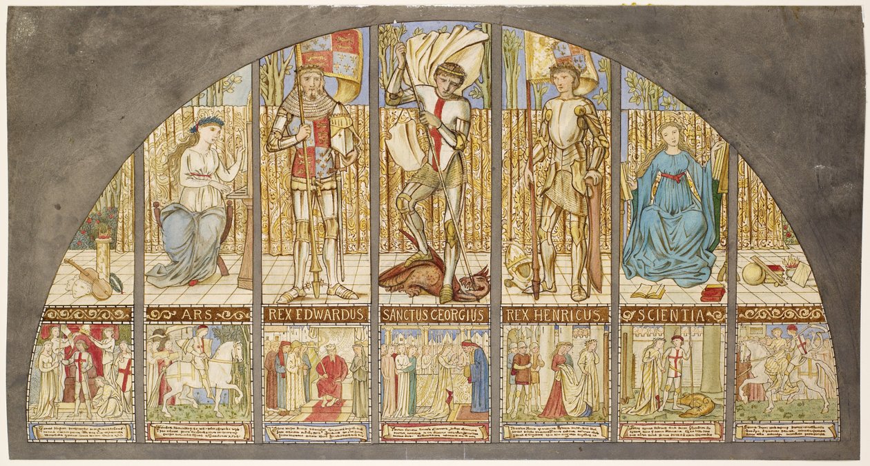 Ruusujen sodat - Edvard IV, Henrik VI, Pyhä Yrjö ja Allegoria tekijältä Edward Burne-Jones