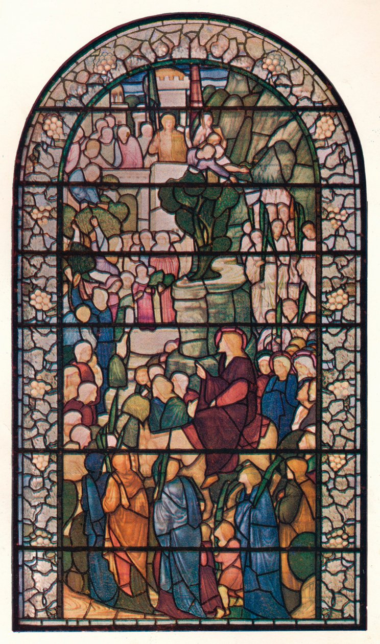Christs Entry Into Jerusalemiin, ikkuna Pyhän Pietarin kirkossa, Vere Street, Lontoo, n. 1883 tekijältä Edward Burne Jones