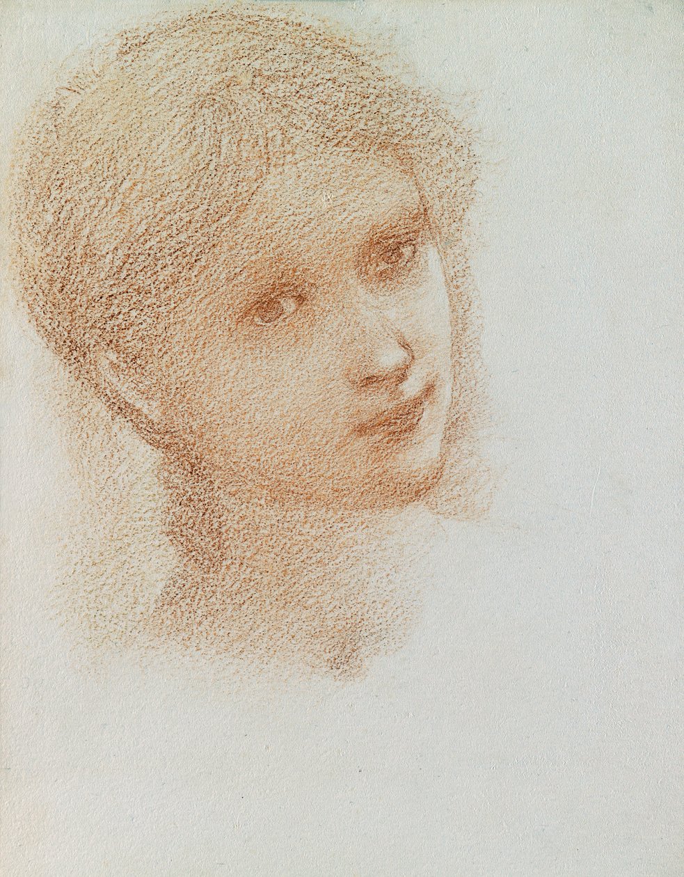 Päätutkimus tytöstä, n. 1865-1866 (punainen liitu paperille) tekijältä Edward Burne Jones