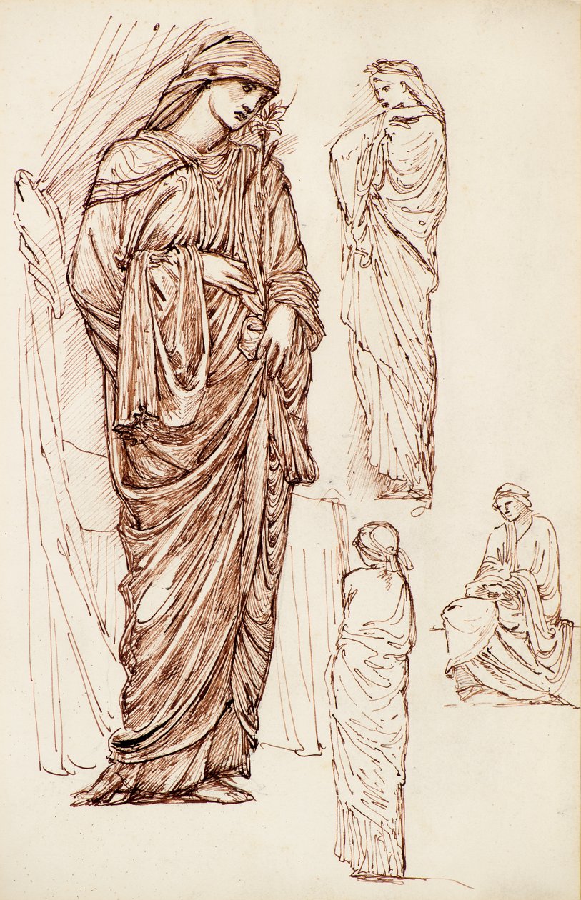 Neitsyt Maria ja pyhä Elisabet, viittaiset hahmot tekijältä Edward Burne Jones