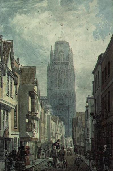 Redcliffe Street, Bristol, jossa näkyy Pyhän Marian Redcliffen kirkon torni tekijältä Edward Cashin
