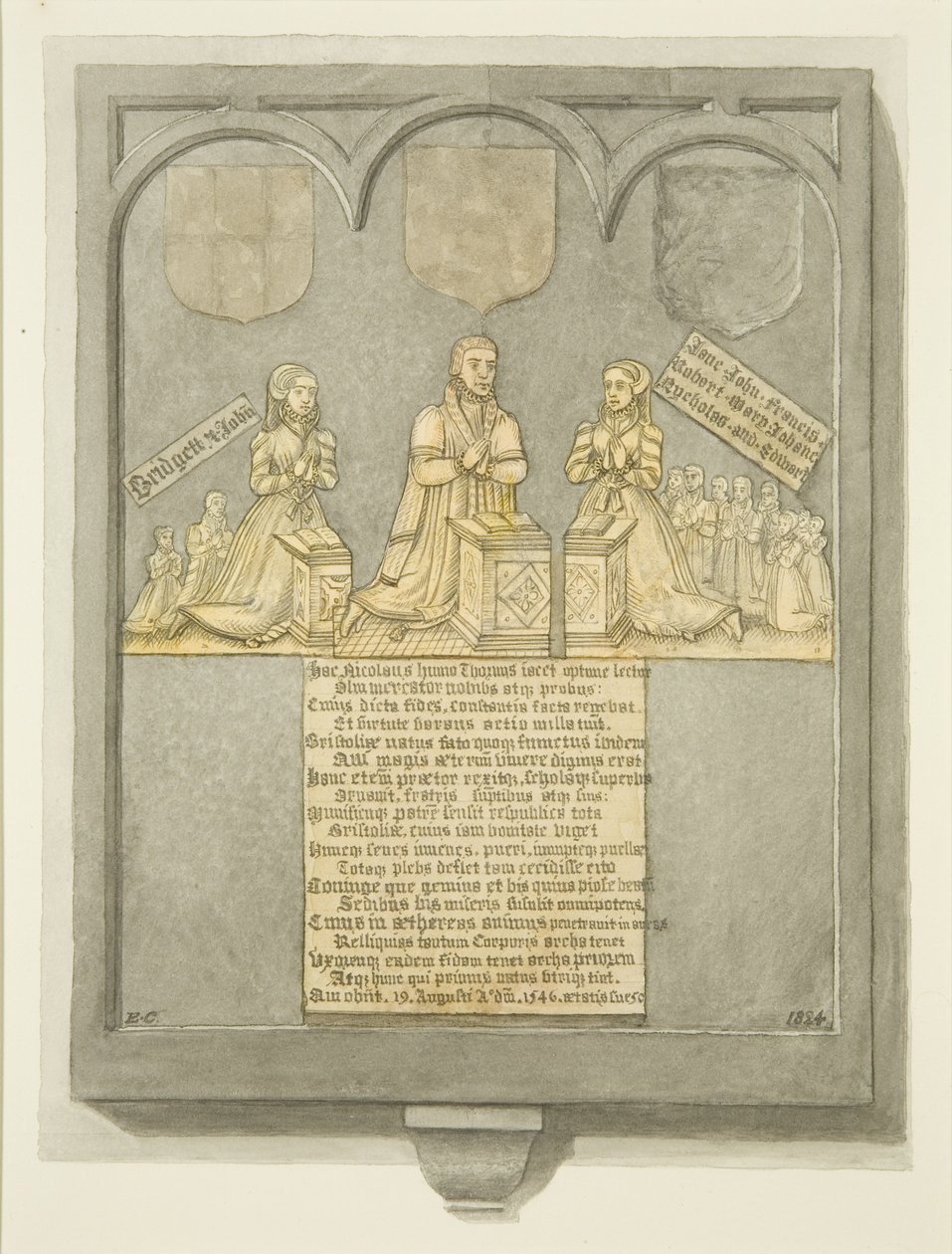 Thornen monumentaalinen messinki St Werburghin kirkossa (kynä ja akvarelli paperille) tekijältä Edward Cashin