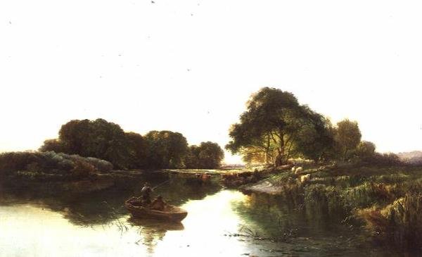 Jokimaisema kalastajien kanssa tekijältä Edward Charles Williams