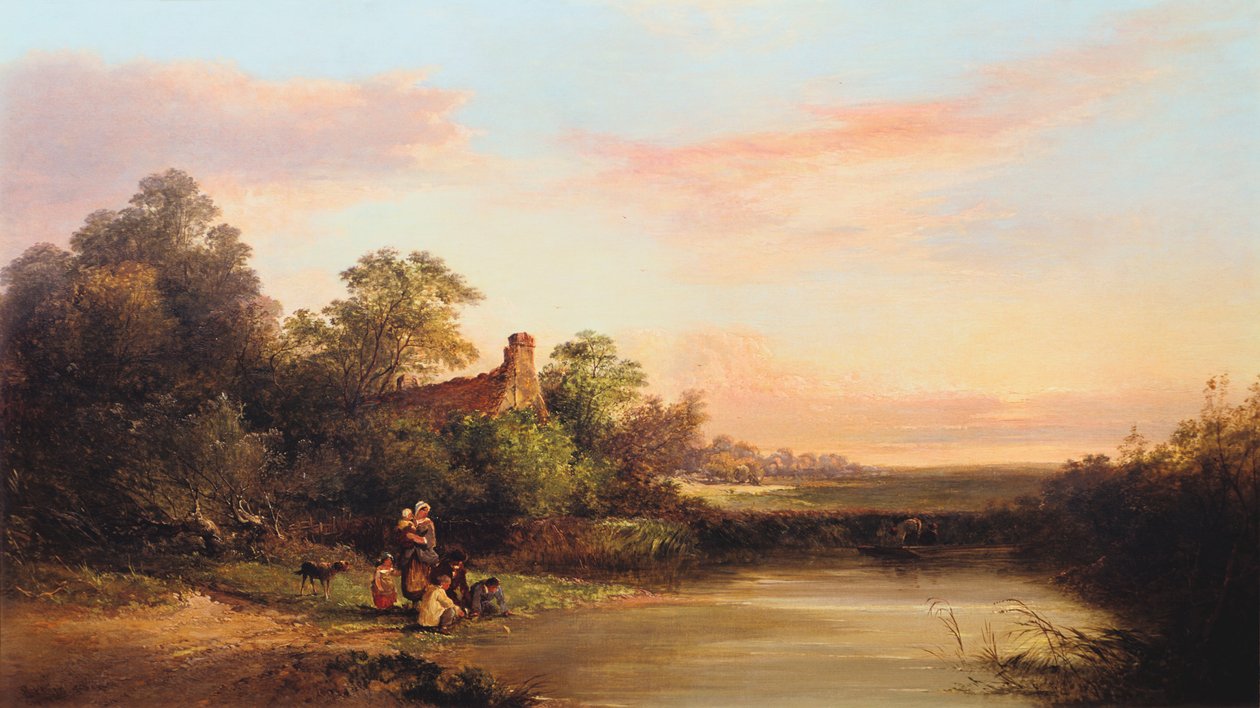 "Englantilainen maisema mökillä ja purolla", 1860 tekijältä Edward Charles Williams