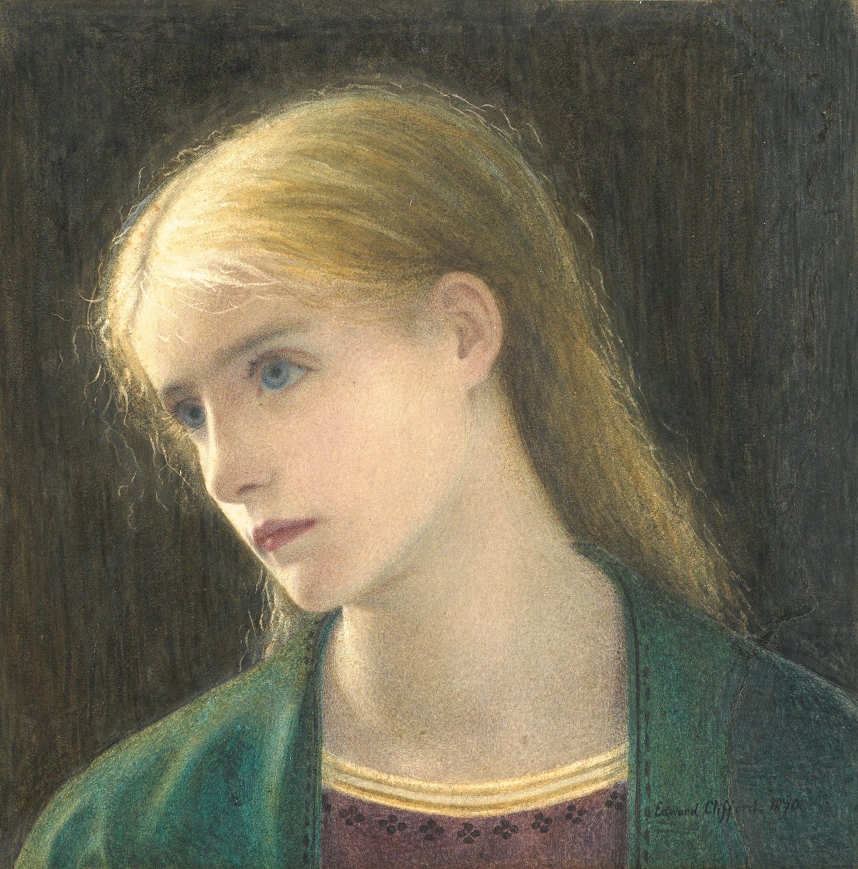 Evelyn Hope, 1870 (wc raapimalla) tekijältä Edward Clifford