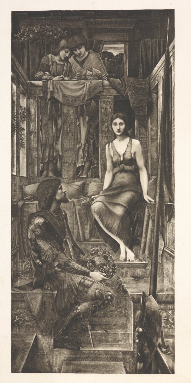 Kuningas Cophetua ja kerjäläisneito (kaiverrus) tekijältä Edward Coley (after) Burne Jones