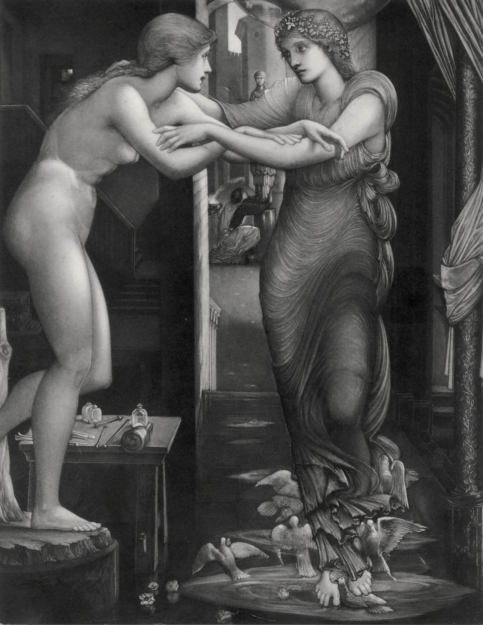 Galatean syntymä, n. 1885 (mezzotint Intian paperille) tekijältä Edward Coley (after) Burne Jones