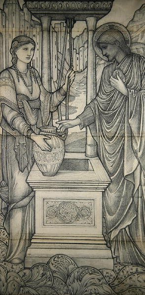 Kristus Samarian naisen kanssa kaivolla (lyijykynä) tekijältä Edward Coley Burne Jones
