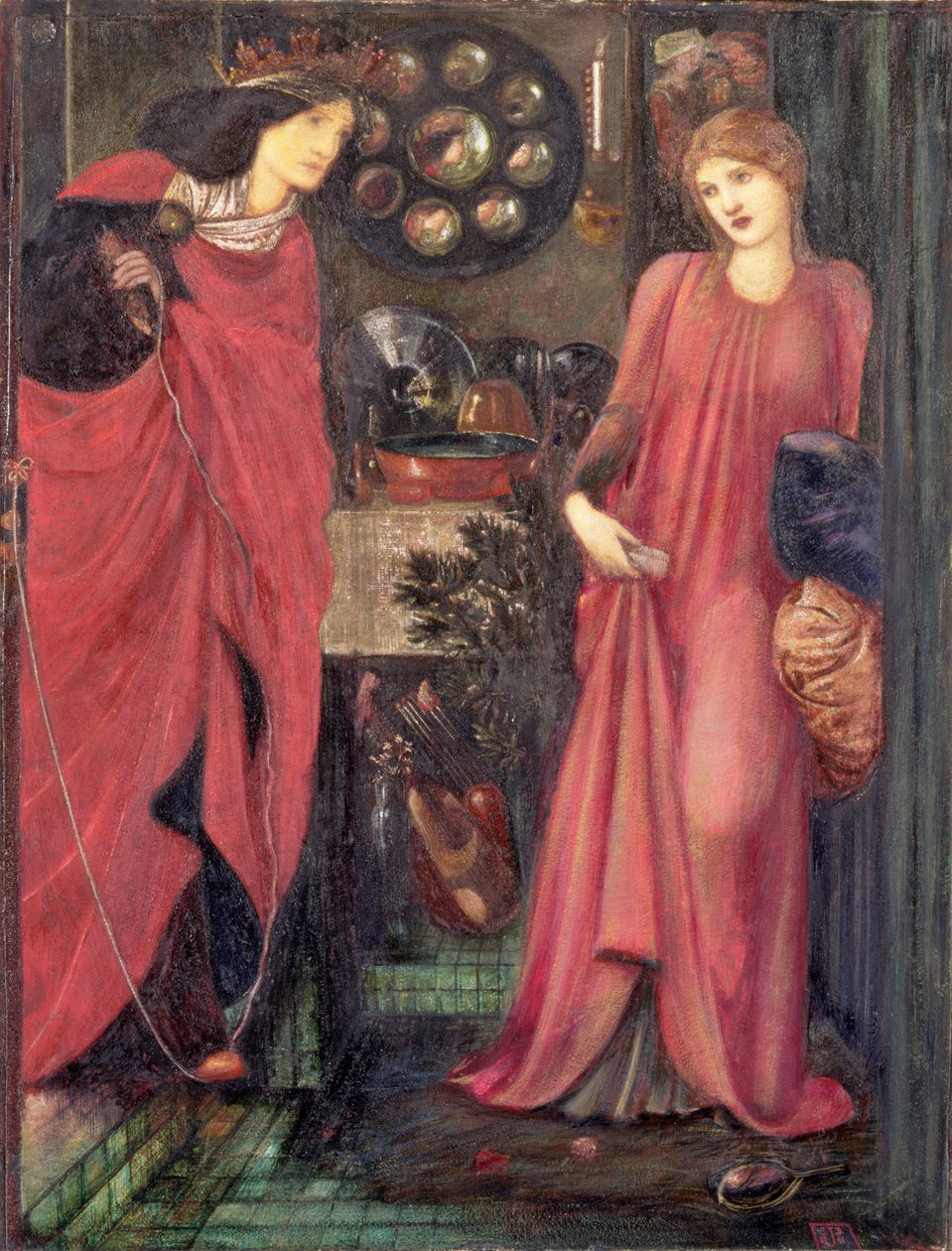 Fair Rosamund ja Queen Eleanor (sekatekniikka paperilla) tekijältä Edward Burne Jones