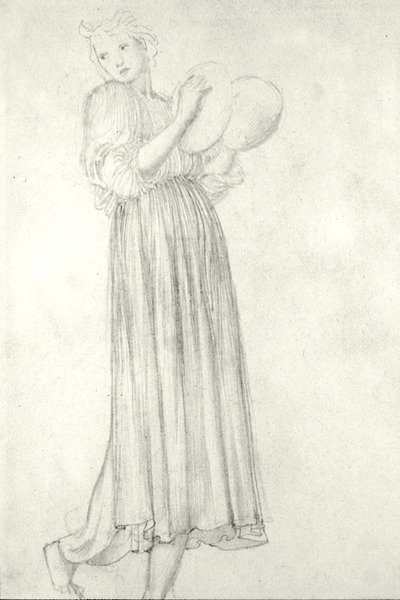 Tyttö symbaalien kanssa (kynä paperille) tekijältä Edward Coley Burne Jones