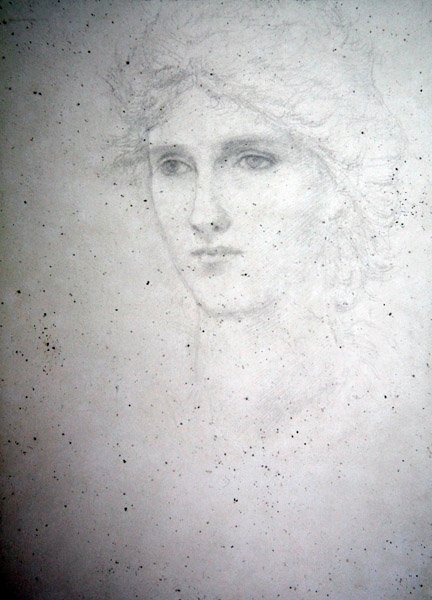 Päätutkimus - Bessie Keane, n. 1898 (kynä paperilla) tekijältä Edward Coley Burne Jones