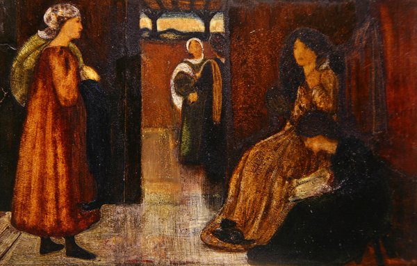 Sisätilat ja hahmot (vesiväri paperille) tekijältä Edward Coley Burne Jones