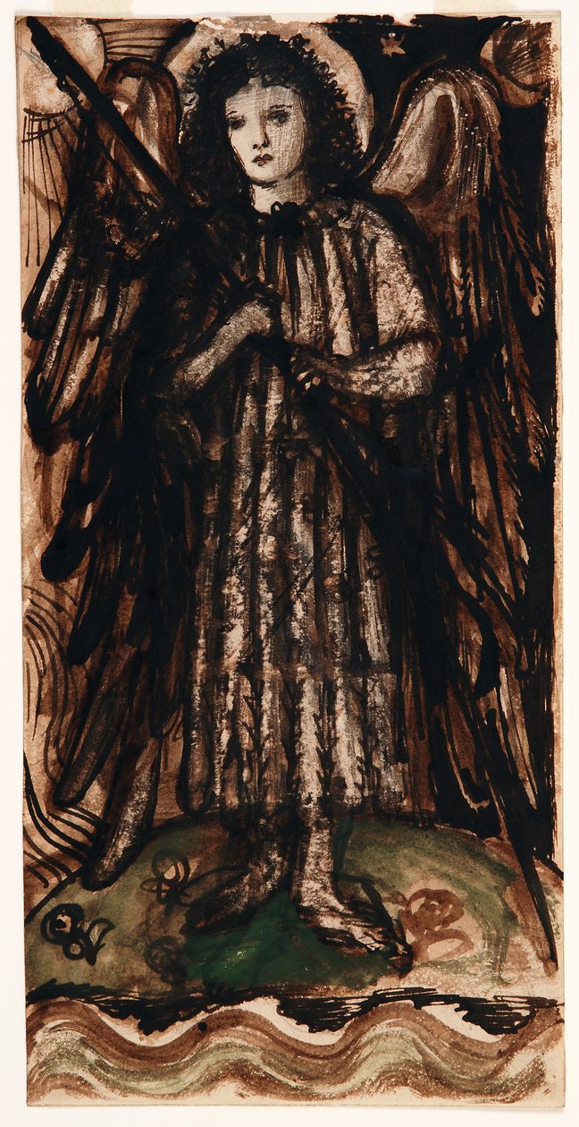 Rakkaus hallitsee elementtejä, Design for Stained Glass, n. 1860-62 (seepia ja pesu paperille) tekijältä Edward Coley Burne Jones