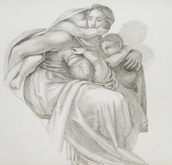 Äiti ja kolme lasta (kynä paperille) tekijältä Edward Coley Burne Jones