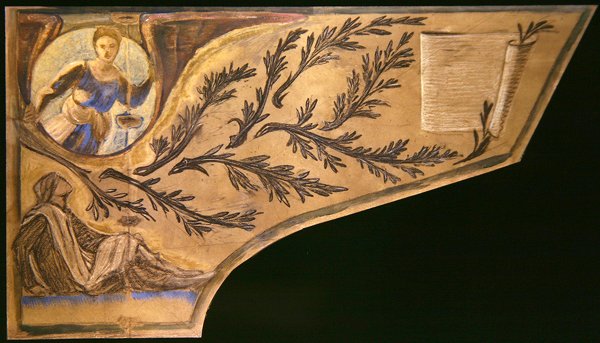 Runoilija Muse - pianon kansipaperi (värillisiä liituja paperilla) tekijältä Edward Coley Burne Jones
