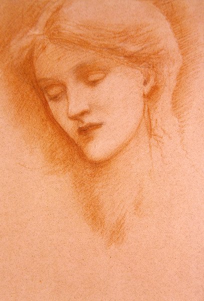 Nuoren naisen muotokuva (punainen liitu paperille) tekijältä Edward Coley Burne Jones